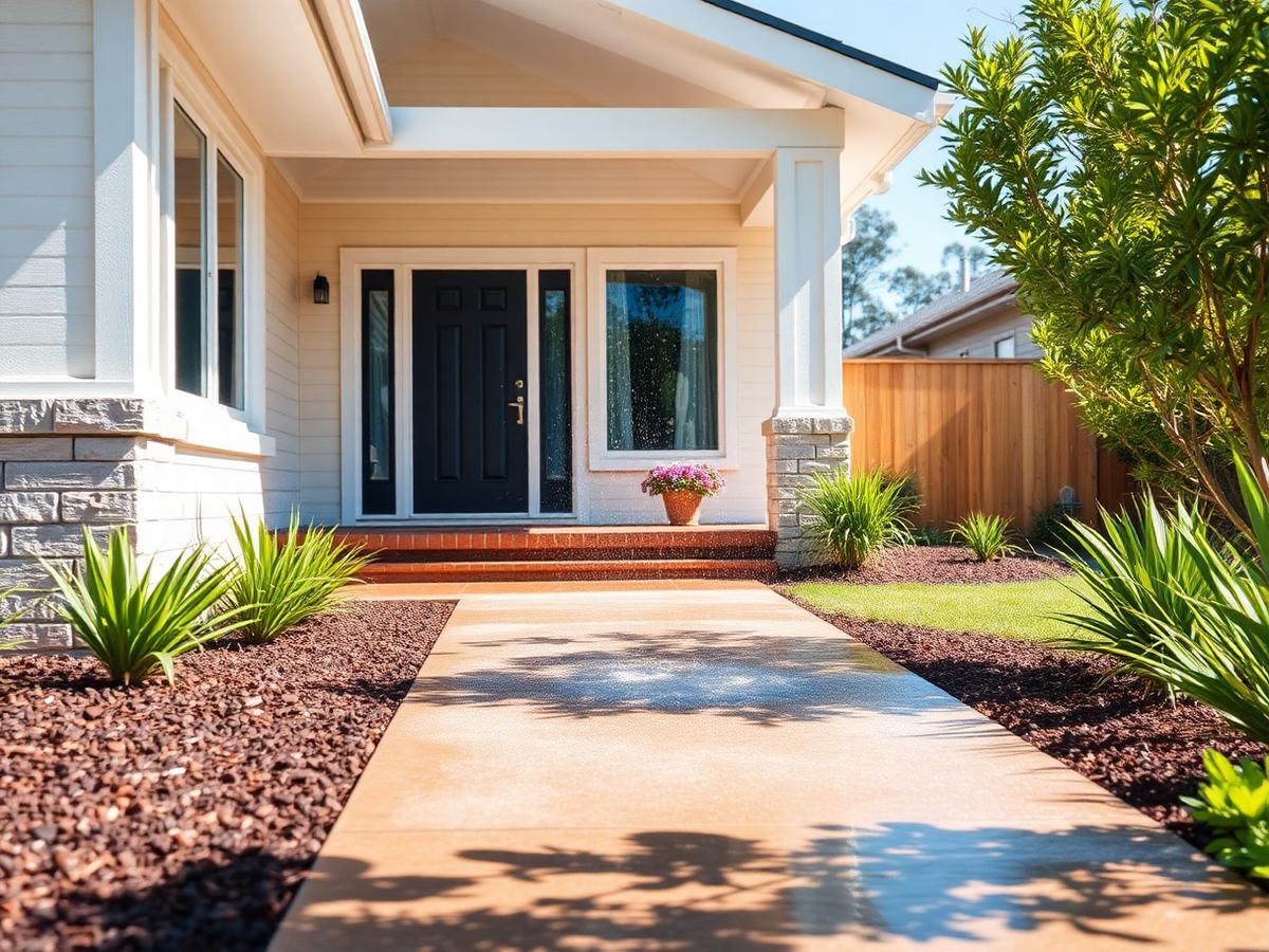 Freshly rinsed clean entry path and home facade